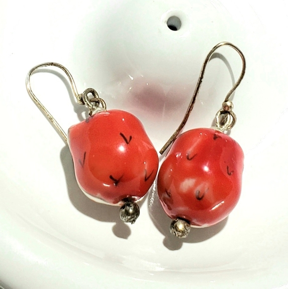 VINTAGE look Ceramic Owl Earrings, Hand made Painted,ss ear wires. NEW - Picture 2 of 5